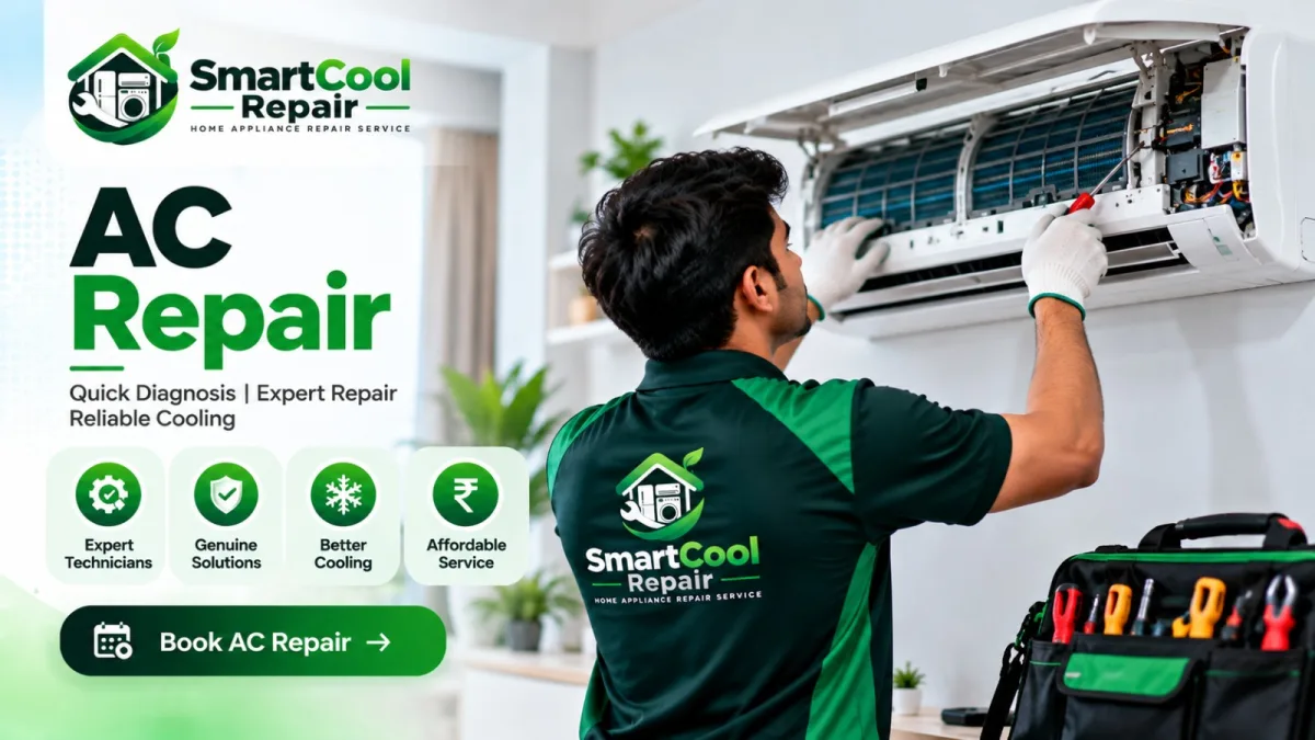 Technician repairing an air conditioner unit